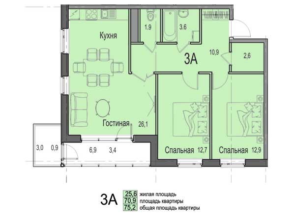 Перепланировка трехкомнатной квартиры в ЖК Эврика.